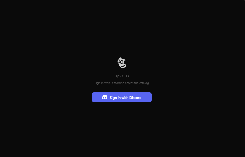 Hysteria sign in screen